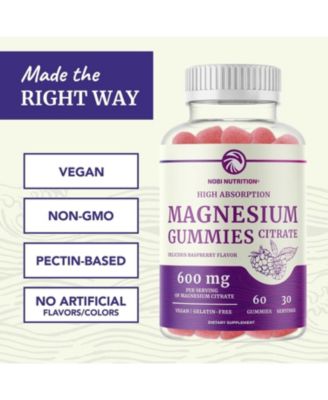 Magnesium Citrate Gummies, Absorption Magnesium for Calm, Relaxation & Digestion, Raspberry Flavor, 60ct