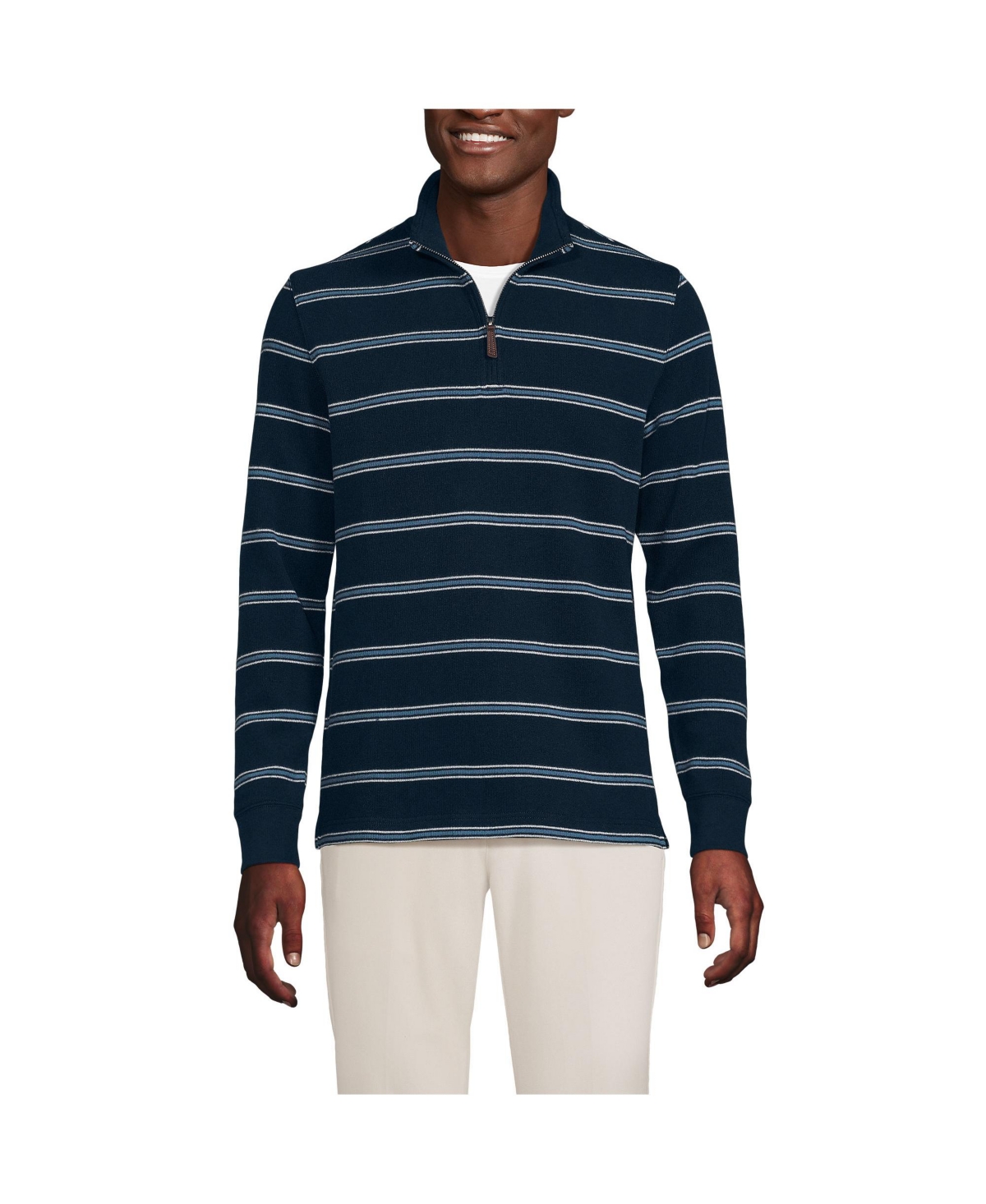 Men's Bedford Rib Casual Quarter Zip Sweater - Radiant navy/ivory stripe