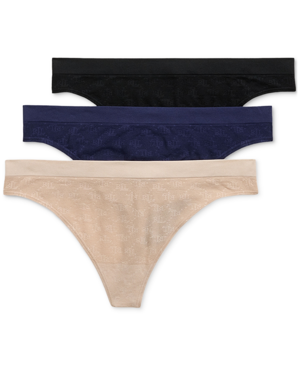 RALPH LAUREN MONOGRAM MESH JACQUARD THONG 3-PACK UNDERWEAR, 4L0184 