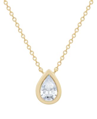 Macy's - Diamond Pear Bezel Solitaire Pendant 18" Necklace (1/3 ct. t.w.) in 14k Gold