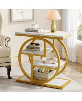 End Table, 4-Tier Narrow Side Table with Storage Shelves, Industrial Bedside Table for Bedroom, Wood Small Sofa Side Table