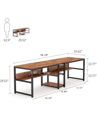 Two Person Desk with Bookshelf, 78.7 Computer Office Double Desk for Two Person, Writing Desk Workstation with Shelf for Home Office