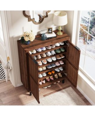 6-Tier Freestanding Shoe Cabinet with Shutter Doors and Adjustable Shelves for Entryway and Hallway