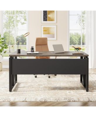 Computer Desk with Bottom Storage Shelf, Home Office Desk Writing Table for Workstation (Dark Oak, 55 inches )