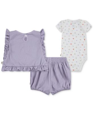 Baby Girls Bodysuit, Top & Shorts, 3 Piece Set