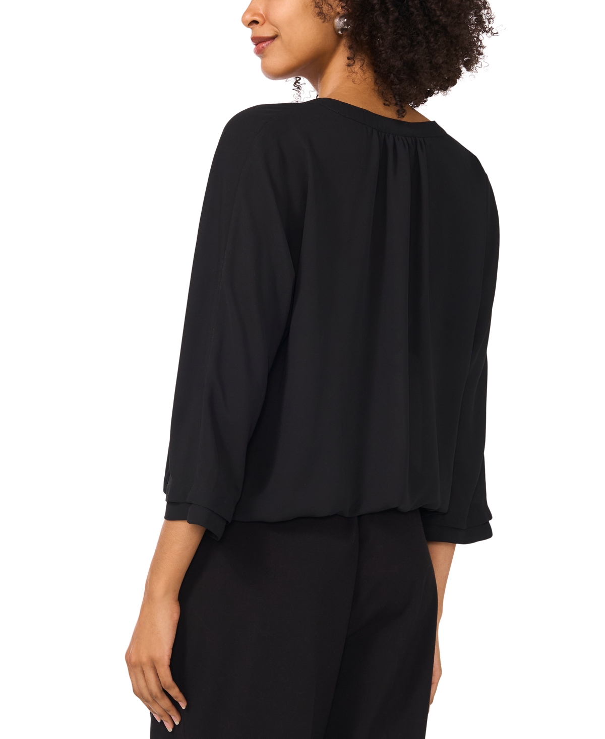 VINCE CAMUTO WOMEN'S V-NECK PLEATED-FRONT-PANEL 3/4-SLEEVE TOP 