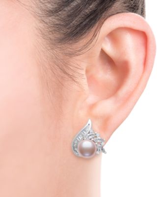 Blush Cultured Freshwater Pearl (8-9mm) & Lab Created White Sapphire (2 ct. t.w.) Stud Earrings in Sterling Silver