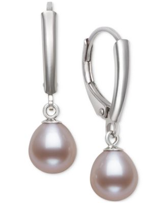 Belle de Mer - Dyed Cultured Freshwater Pearl (7-8mm) Leverback Drop Earrings in Sterling Silver