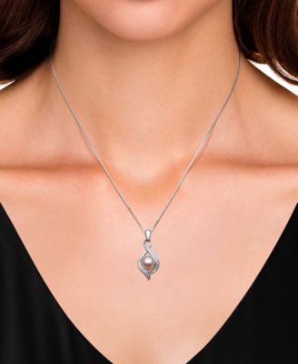 Dyed Black Peacock Cultured Freshwater Pearl (6-7mm) & Lab Created White Sapphire (1/6 ct. t.w.) Pendant 18" Necklace in Sterling Silver (Also in Blush Pink)