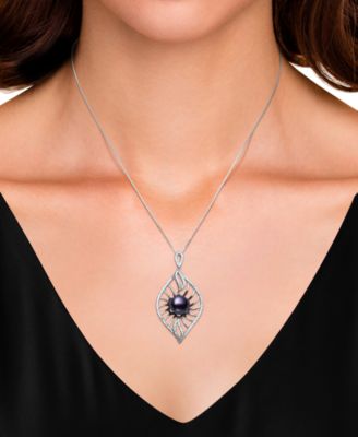 Dyed Black Peacock Cultured Freshwater Pearl (10-11mm) & Lab Created White Sapphire (1 ct. t.w.) Pendant 18" Necklace in Sterling Silver (Also in Blush Pink)