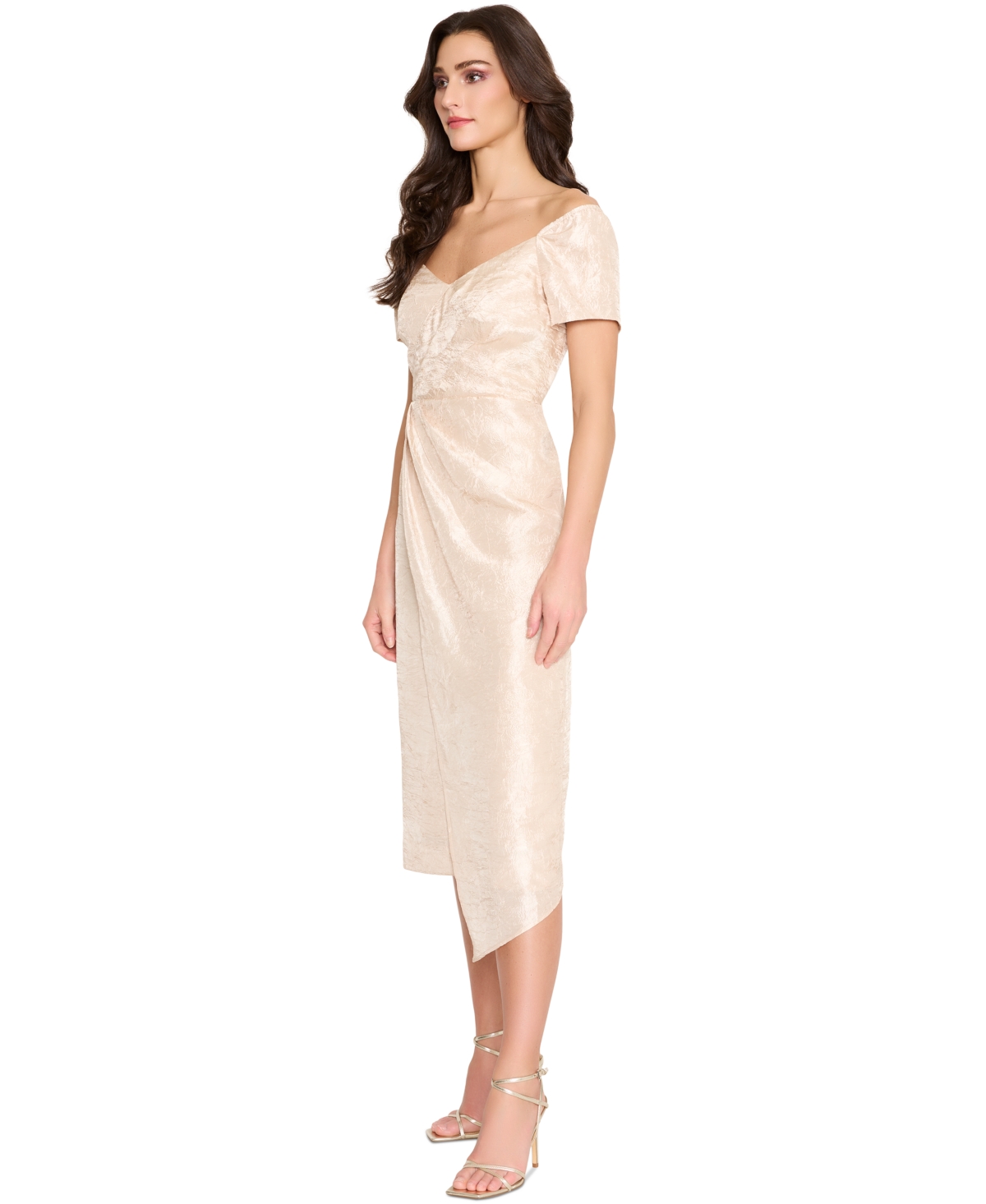 Shop Tahari Asl Tahari Women's Sweetheart-neck Asymmetric-hem Midi Dress In Champagne