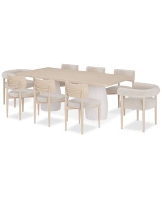 Lunare 9-Pc. Dining Set (Rectangular Table, 6 Curved Chairs & 2 Rolled Back Chairs)
