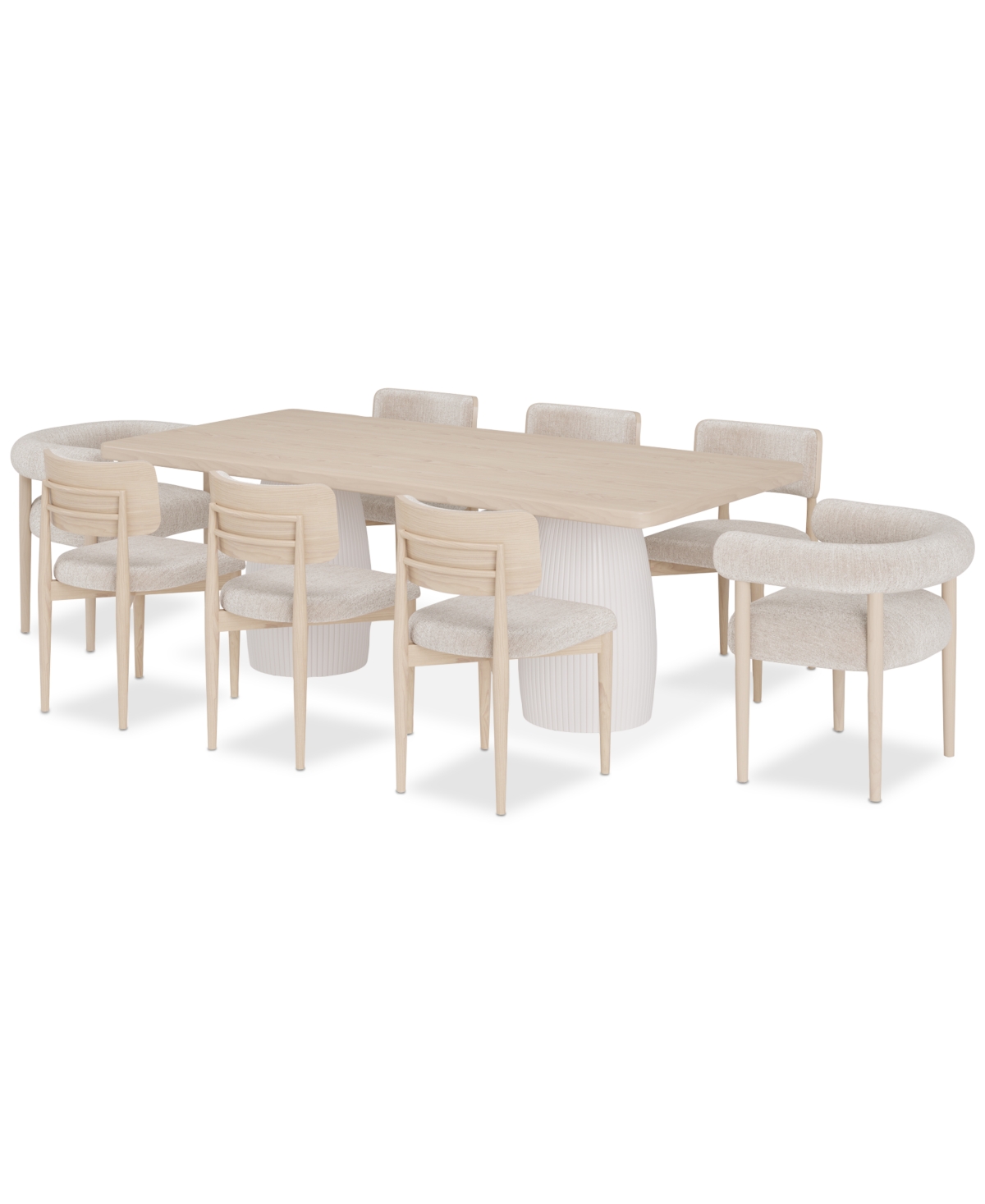 Macy's Lunare 9-pc. Dining Set (rectangular Table, 6 Curved Chairs & 2 Rolled Back Chairs) In Sand