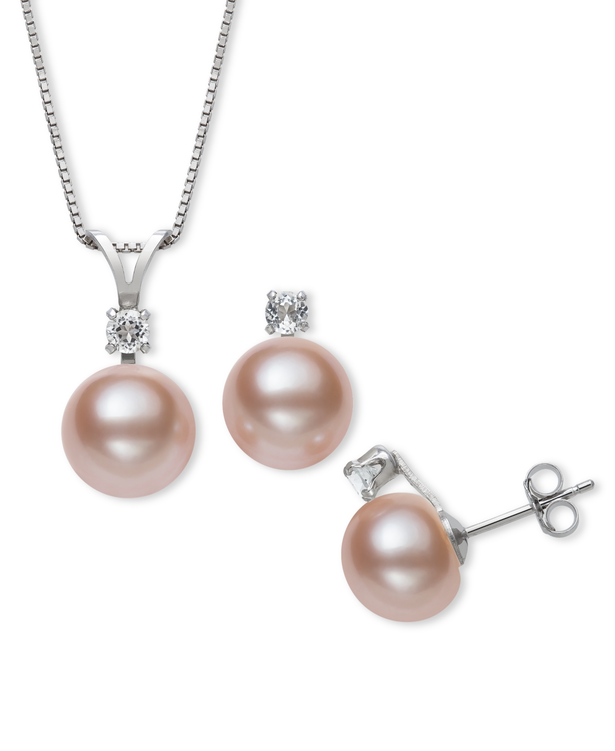 Shop Belle De Mer 2-pc. Set Dyed Black Peacock Cultured Freshwater Pearl (9-10mm) & Lab-created White Sapphire (1/3 Ct In Pink