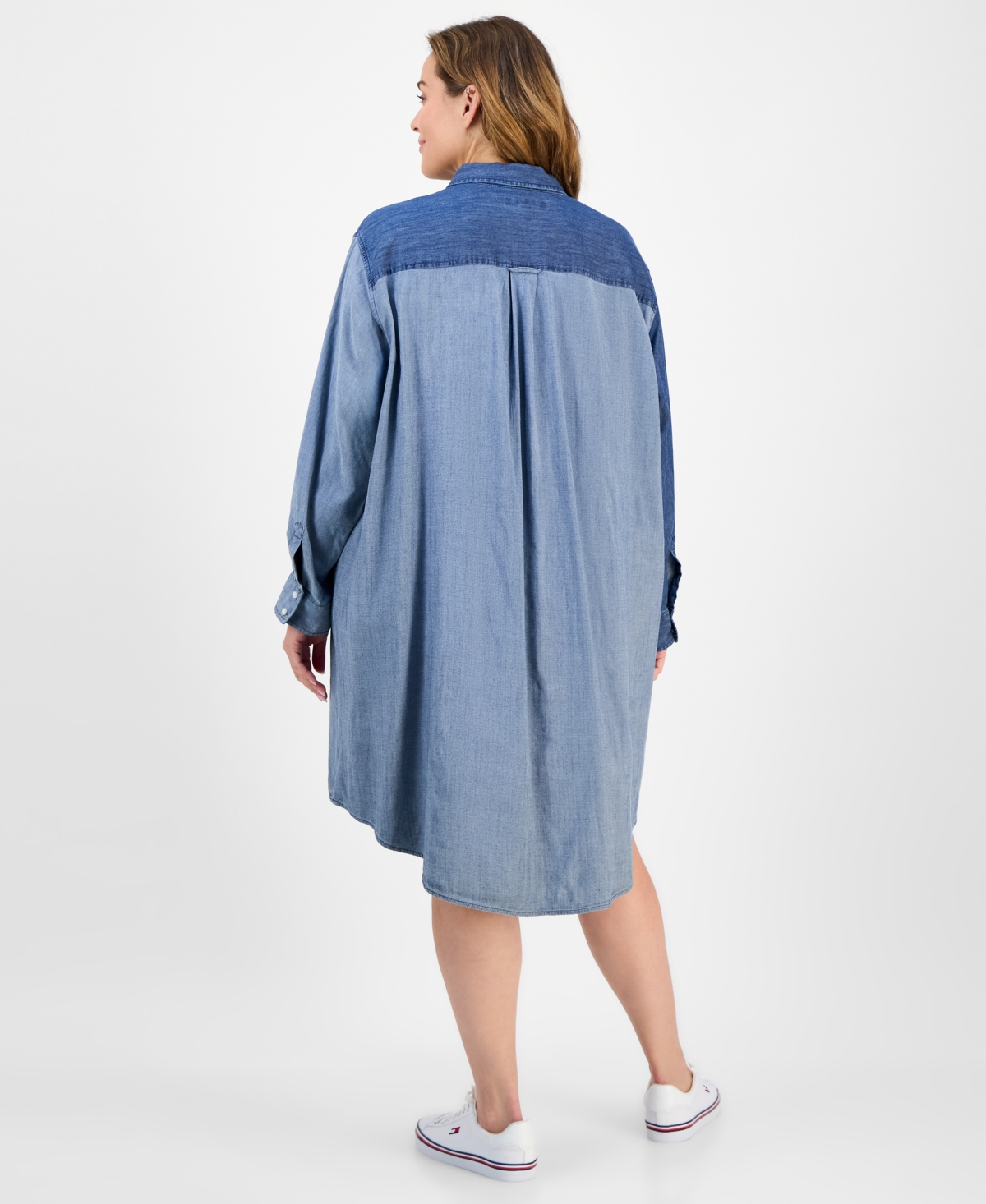 Tommy Hilfiger Plus Size Patchwork Chambray Shirtdress