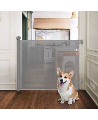 Retractable Baby Gate Gray for Stair and Doorway, 33" Tall Extends up to 55" Easy-to-Install Gray Retractable Mesh Baby Gate, Hardware Mounting Kit