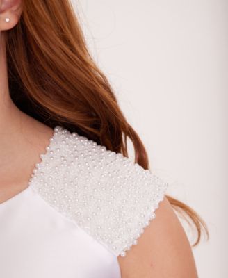 Big Girls Mikado Embellished Cultivated Pearl Communion Dress