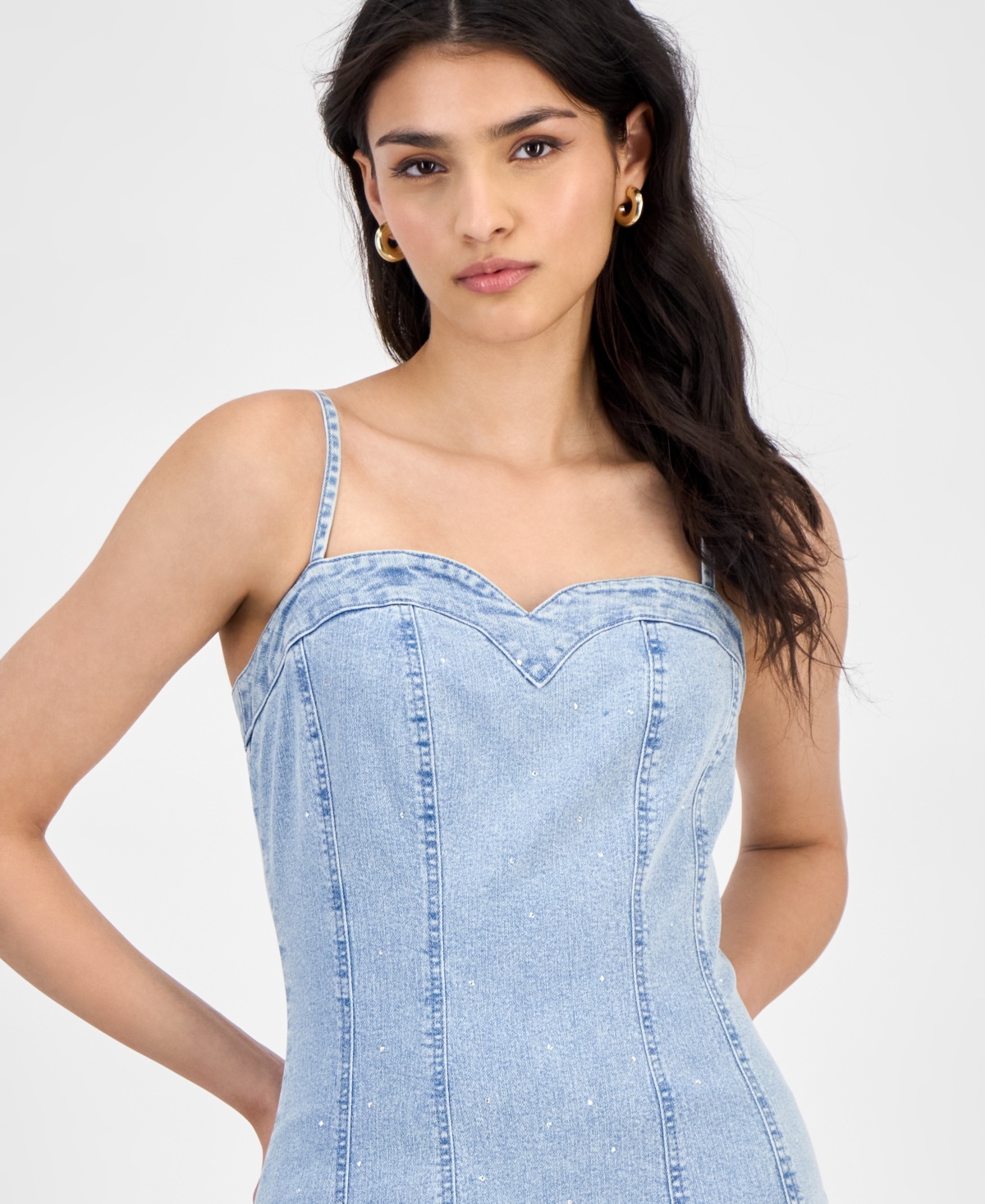 Bar Iii Women's Sleeveless Denim Corset Dress, Exclusively At Macy's