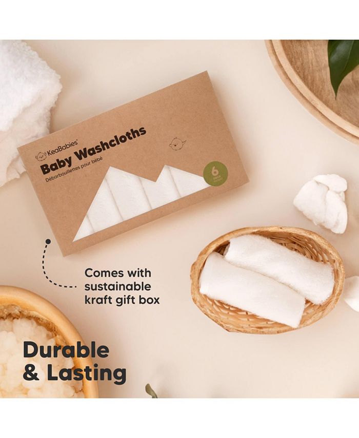 KeaBabies 6pk Deluxe Baby Washcloths, Organic and Soft Baby Wash Cloth, Baby Bath Towel, Face Cloths - White - No Size