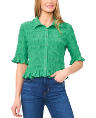 CeCe - Women's Smocked Elbow-Sleeve Shirt