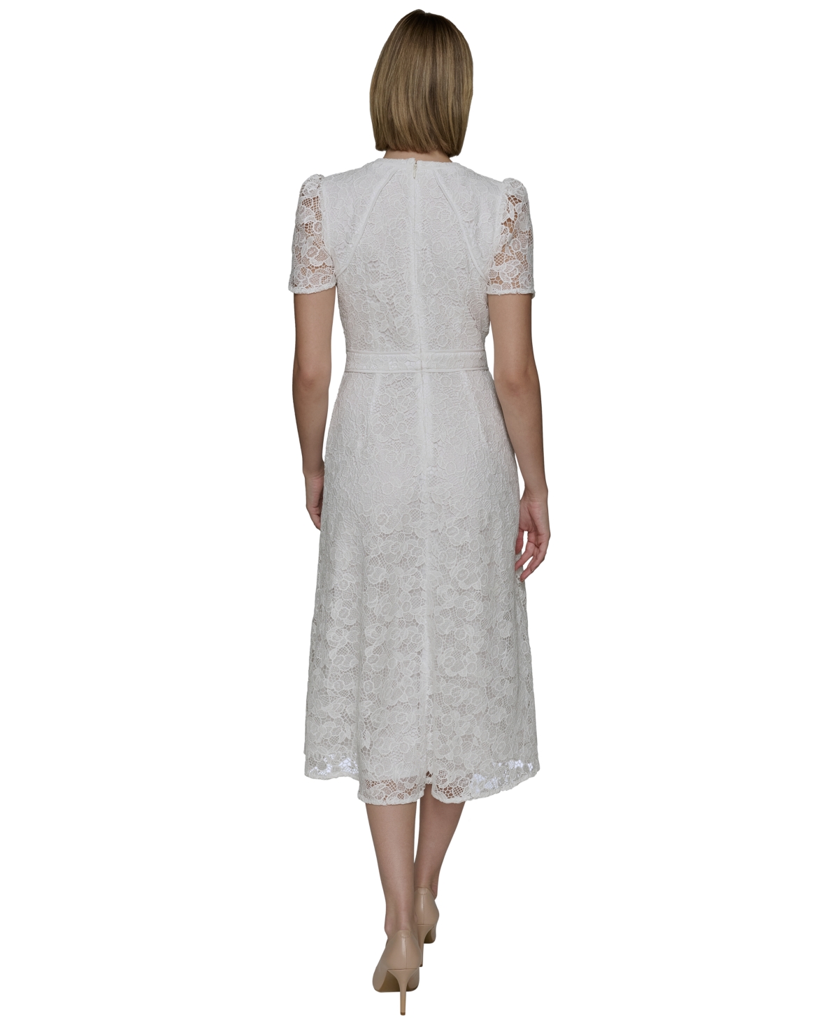 Karl Lagerfeld Women's Lace Keyhole Midi Dress In Soft White