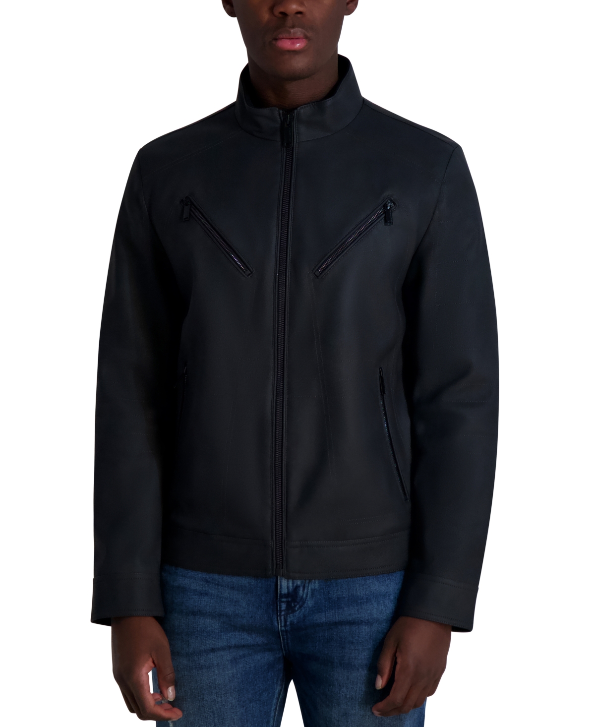Men's Faux-Leather Moto Jacket - Black