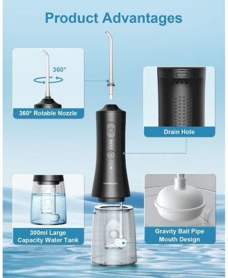 300ml Cordless Water Flosser with 4 Jet Tips, IPX7 Waterproof Portable Water Dental Flossers, Rechargeable Oral Irrigator with 4 Modes for Home Travel