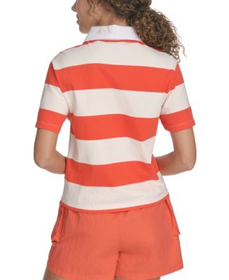 Women's Cotton Rugby-Stripe Logo Polo Shirt