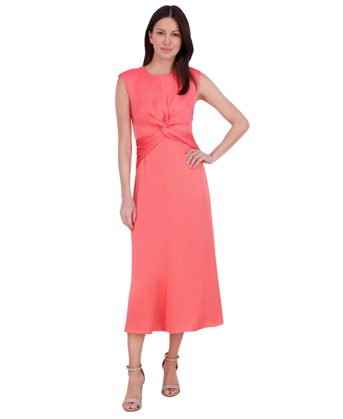 Vince Camuto Women's Twist-front Extended-cap-sleeve Dress In Flamingo