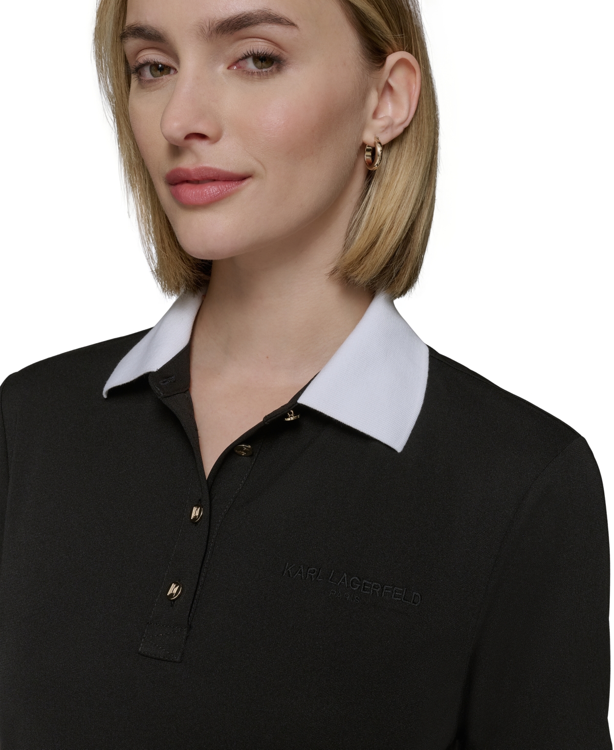Shop Karl Lagerfeld Women's Contrast-cuff Polo Top In Black