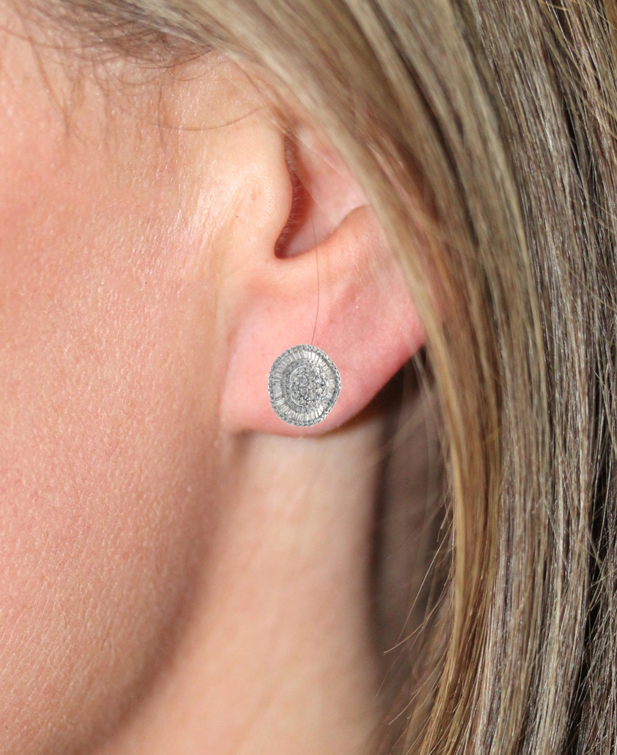 Macy's Diamond Round & Baguette Halo Cluster Stud Earrings (2 Ct. T.w.) In 14k White Gold In White Gold