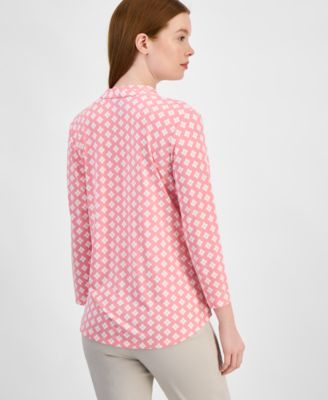 Women's Print & Solid 3/4 Sleeve V-Neck Knit Top, Created for Macy's