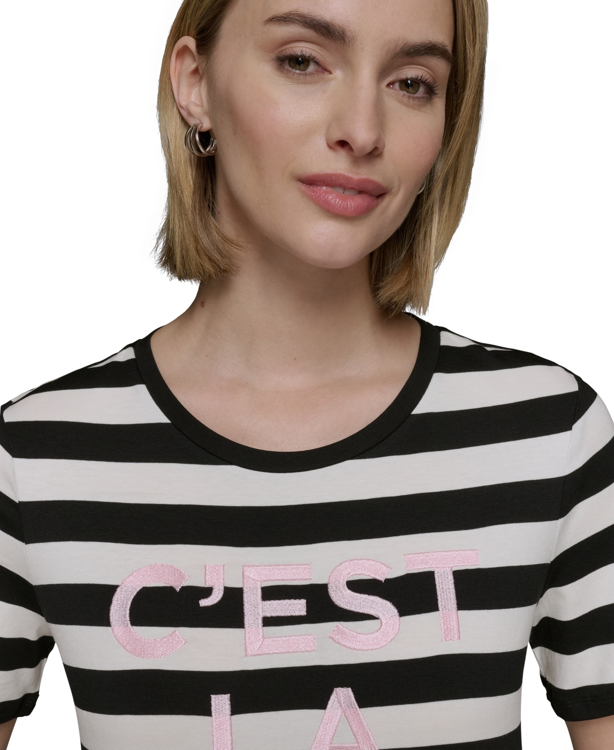 Karl Lagerfeld Plus Size C'est La Vie Striped Tee In Parfait