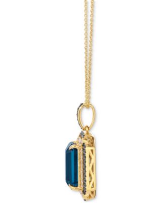 Deep Sea Blue Topaz (3-9/10 ct. t.w.), Chocolate Diamond (1/4 ct. t.w.) and Nude Diamond (1/5 ct. t.w.) Pendant Necklace in 14k Strawberry Gold