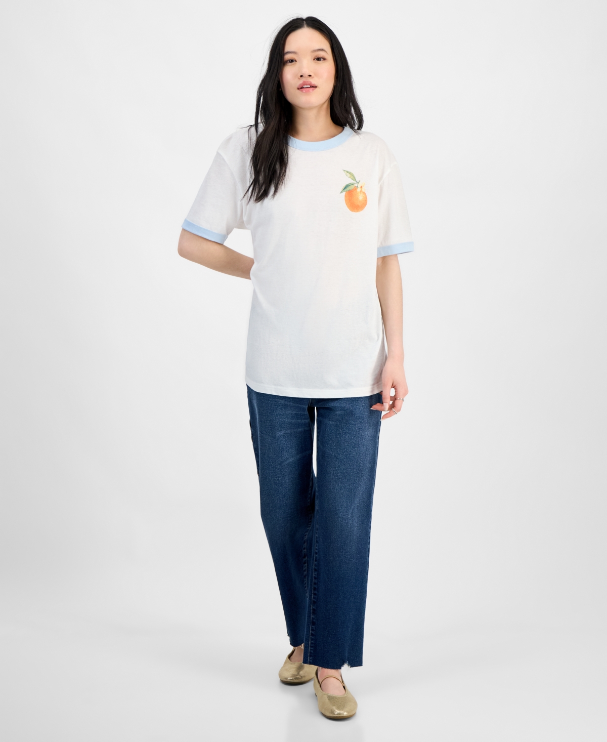 Rebellious One Juniors' Orange Graphic Short-sleeve T-shirt