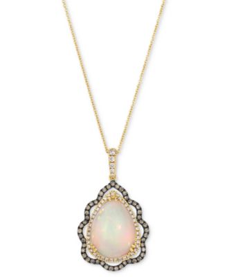 Neopolitan Opal (3-1/2 ct. t.w.), Nude Diamond (1/4 ct. t.w.) & Chocolate Diamond (1/3 ct. t.w.) Pendant 20" Necklace in 14k Strawberry Gold