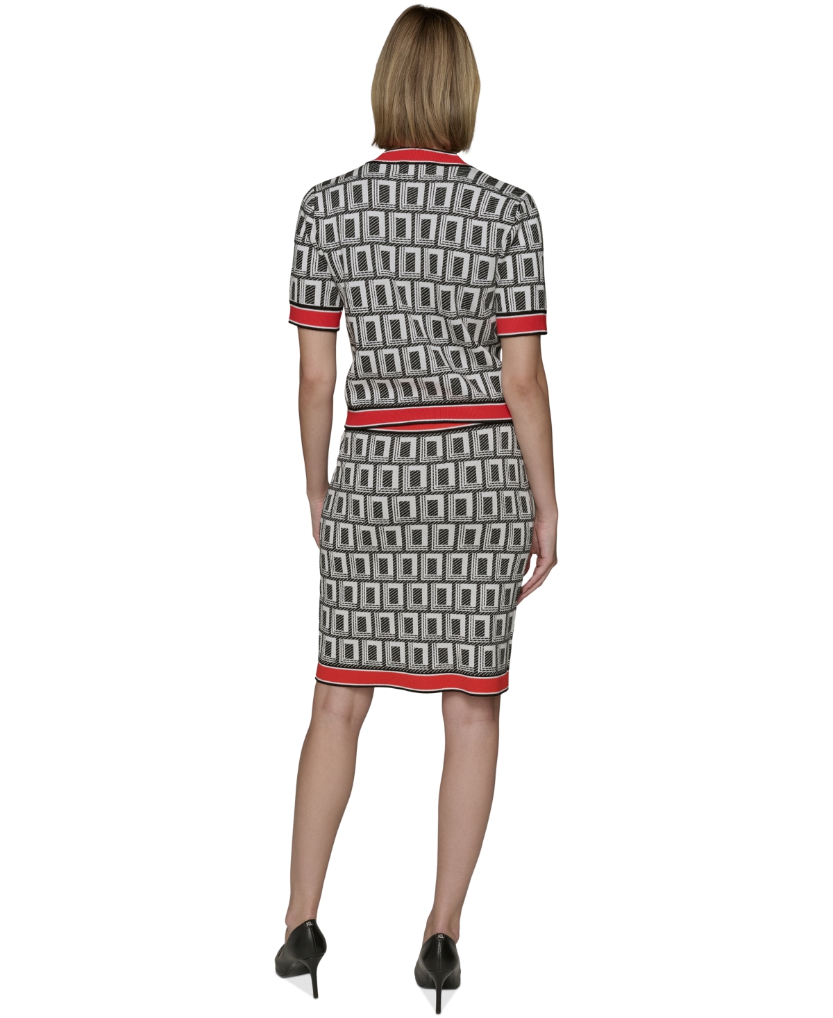 Karl Lagerfeld Karl Largerfeld Paris Women's Geo-print Knit Pencil Skirt In Black,soft White,red Apple