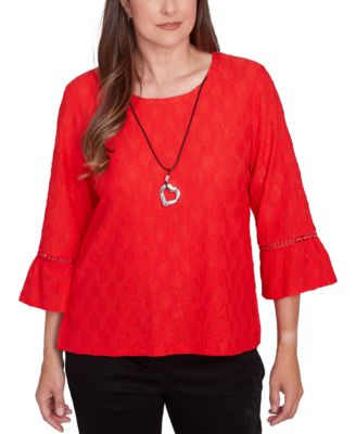 Alfred Dunner - Petite Solid Heart Textured Bell-Sleeve Top