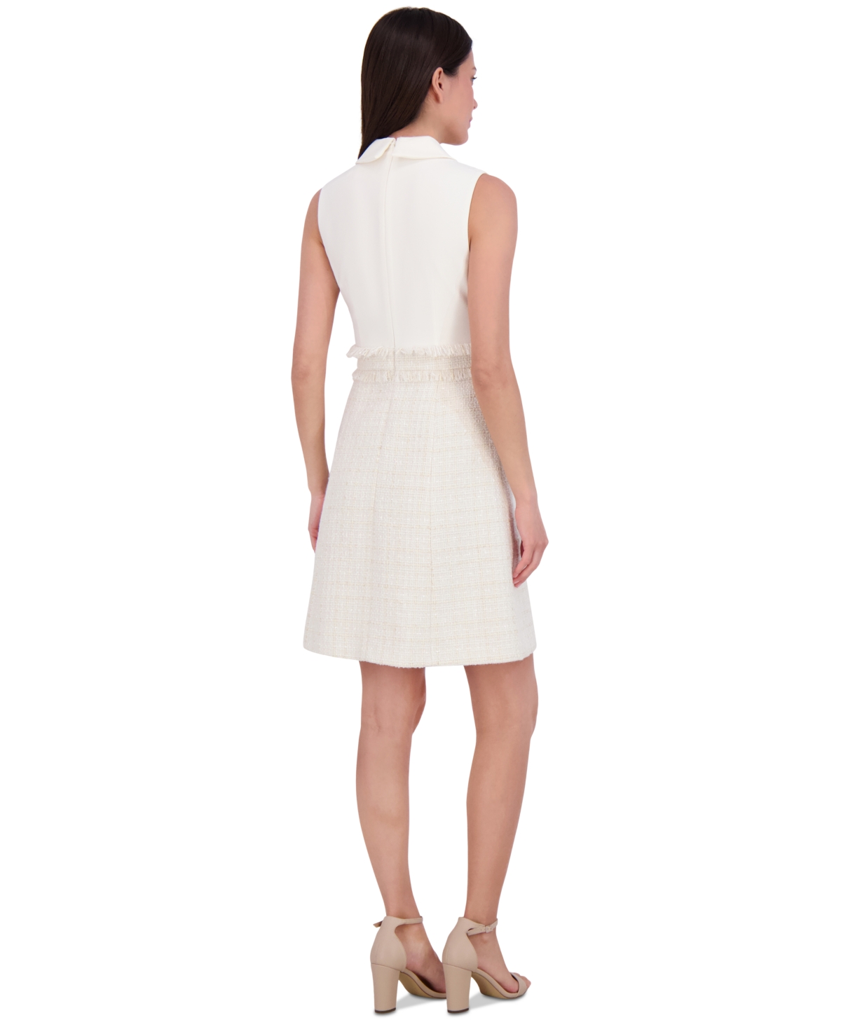 ELIZA J WOMEN'S COLLARED MIXED-MEDIA SLEEVELESS DRESS 