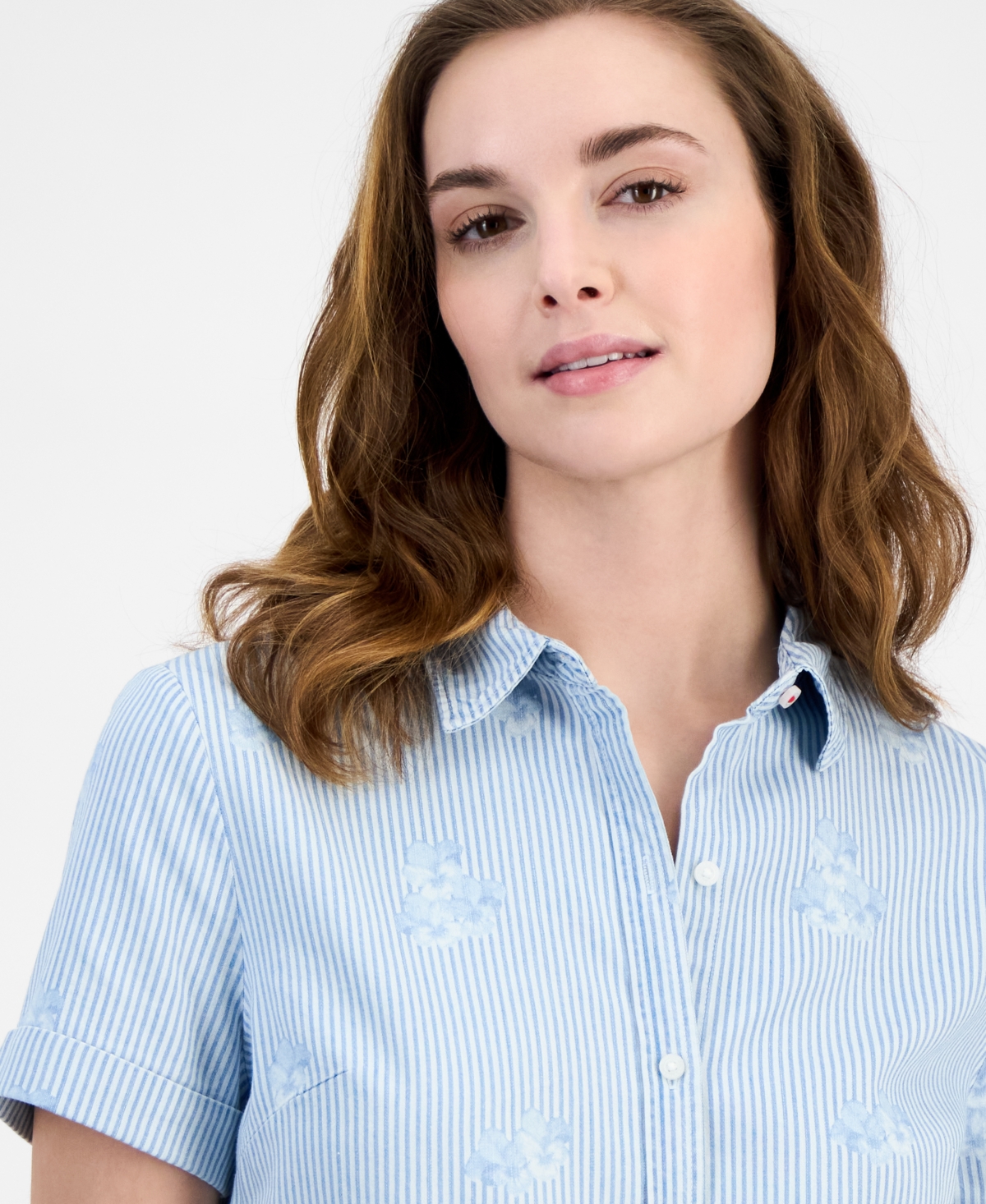 Nautica Jeans Women's Striped Floral Camp Shirt In Lt Azure