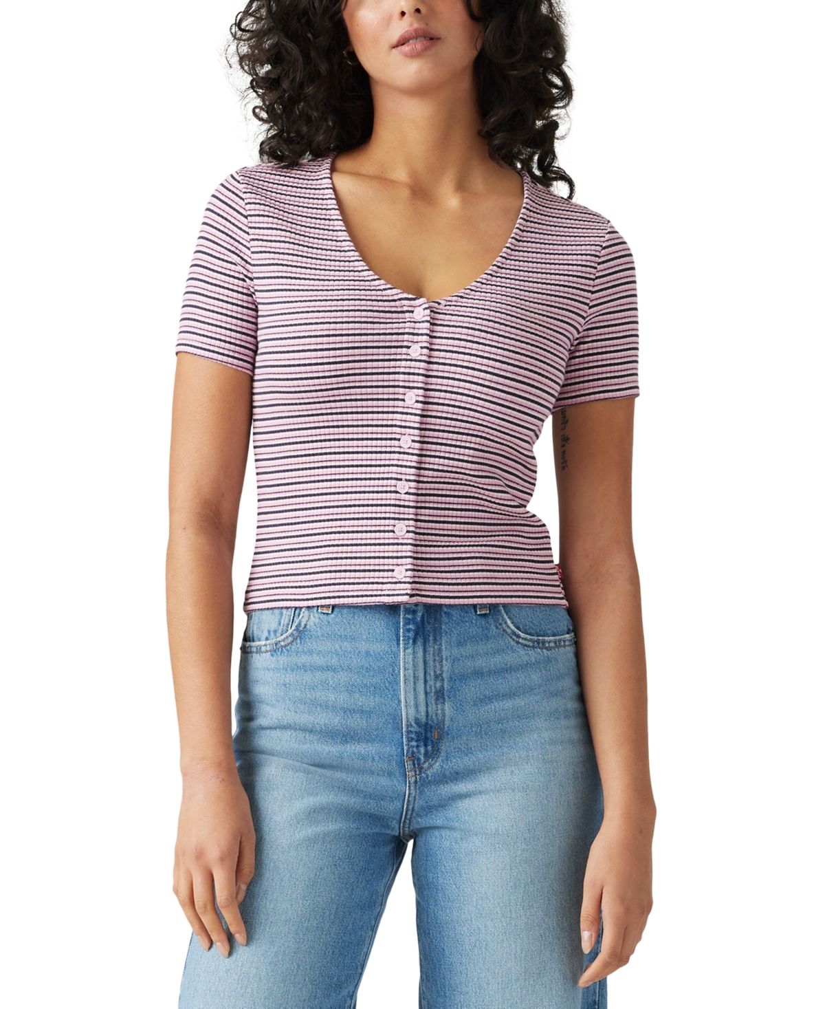 Levi's Muse Short Sleeve T-shirt In Pontoon Stripe Fragrant Lilac