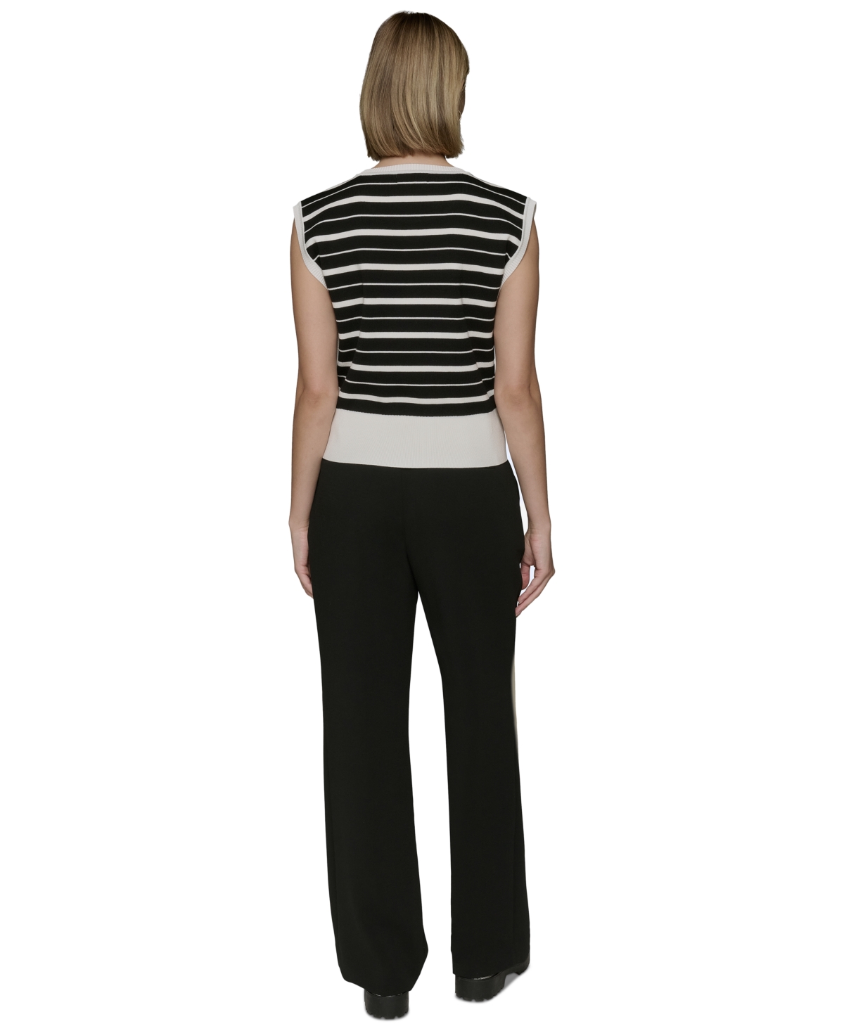 Shop Karl Lagerfeld Women's Sleeveless Stripe Sweater In Black,soft White