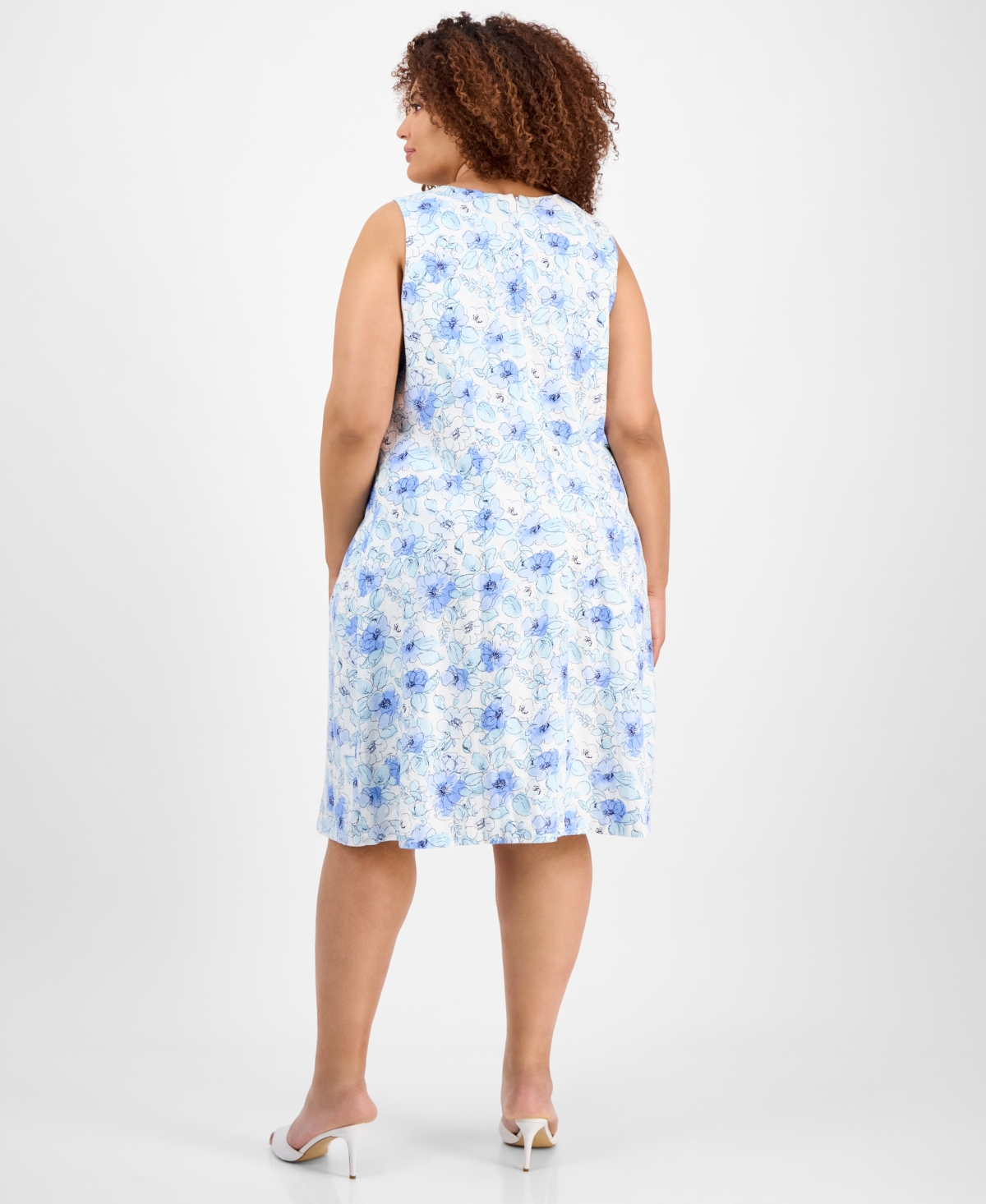 Jones New York Plus Size Printed V-neck Midi Dress