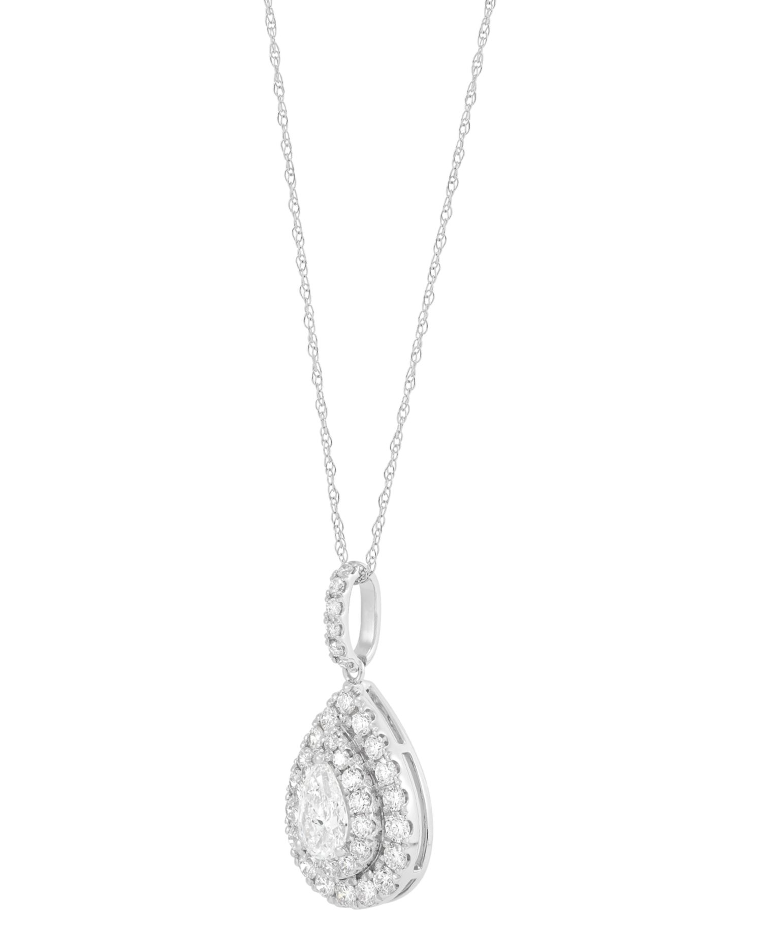 Lab Grown Diamond Pear & Round Double Halo 18"Pendant Necklace (1-1/4 ct. t.w.) in 14k White Gold