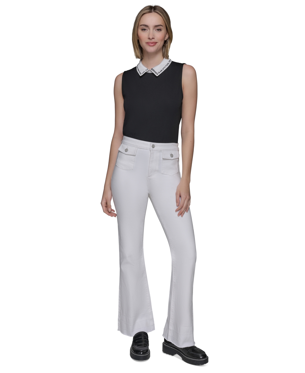 Shop Karl Lagerfeld Women's Patch Pocket Flare-leg Jeans