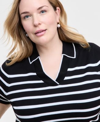 Plus Size Short-Sleeve Collared Sweater