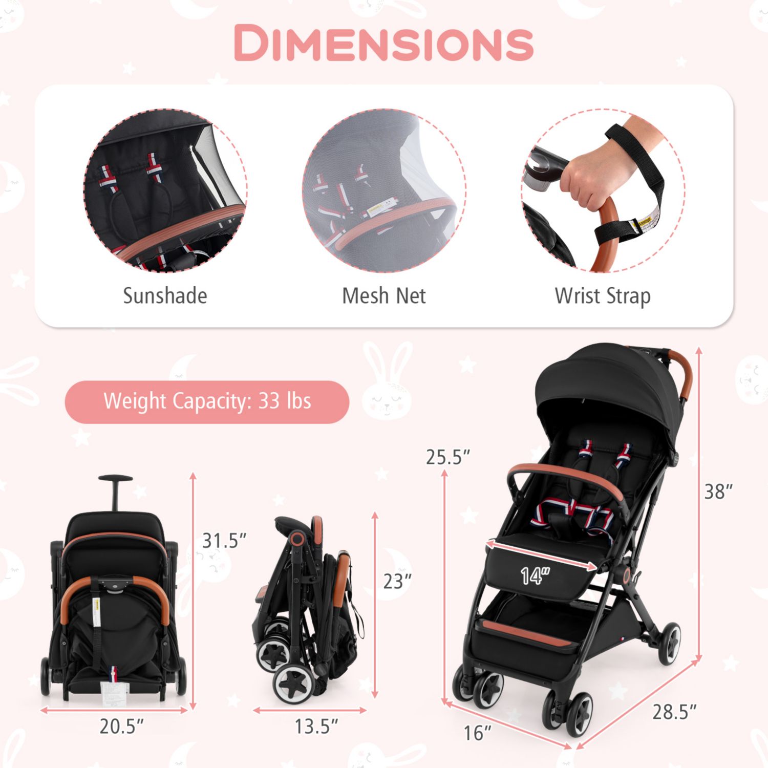 Lightweight Aluminium Frame Baby Stroller with Net