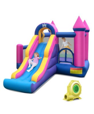 7-in-1 Kids Inflatable Bounce House with Long Slide and 735W Blower