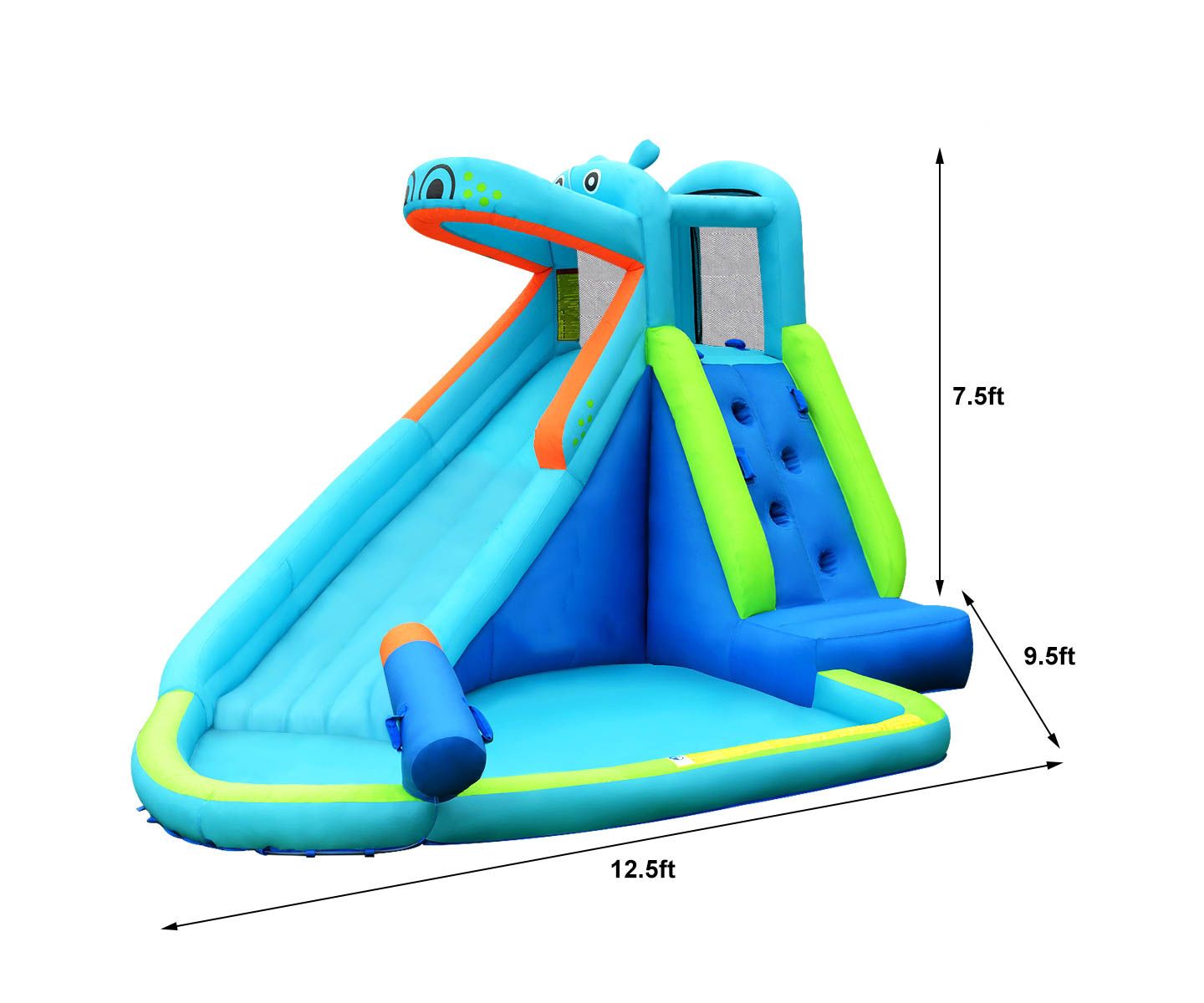 Детский игровой набор Slickblue Hippo Inflatable Water Slide Bounce House Playset, 2-3 Users, Ages 3+, цвет: Синий — фото 4