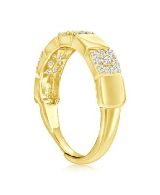 Sterling Silver, Gold Plated Square Polished & Pave CZ Half Eterniy Ring